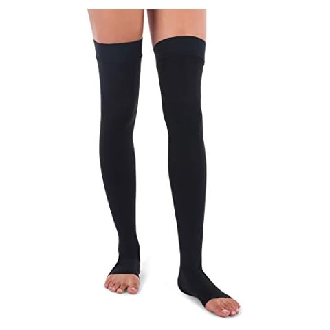 Jomi Compression, Unisex, Thigh High Stockings Collection, 20-30mmHg Premiere Open Toe - Petite 265 Made in USA (XX-Large, Black) Cover