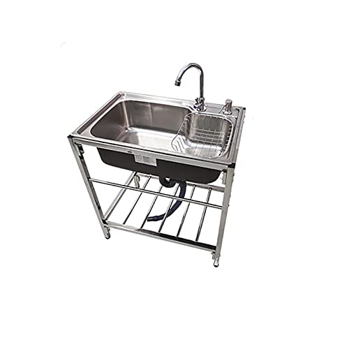 キッチンユーティリティシンク シングルボウル 自立型 ステンレススチール 業務用 蛇口と排水口付き ランドリールーム 裏庭 ガレージ用
