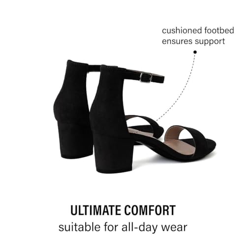 Image of J. Adams Daisy Heeled Sandals - Ankle Strap Low Block, Open Toe Dress Pumps, Chunky Heels - Dressy Shoes for Women - Bridal, Wedding, Summer Sandals