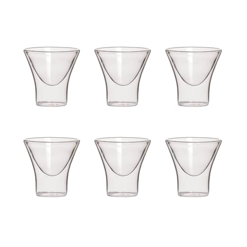Image of Nestasia Double Wall Shot Glass Set of 6 (100ml) | Dishwasher Safe, Transparent, Elegant Funnel-Shaped | Stylish Glasses for Whiskey, Liquor, Cocktails, Vodka, Tequila