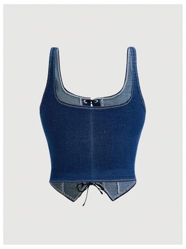 Floerns Women's Plus Size Y2k Sleeveless Corset Denim Tops Lace Up Split Hem Tank Top2