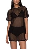 ORANDESIGNE Damen Mesh Strandkleider Sexy Durchsichtig Badeanzug Bikini Cover Up Rave Festival Club Midikleid Schwarz Transparent Kleid Unterkleid Streetwear Clubwear Z16 Schwarz XXL