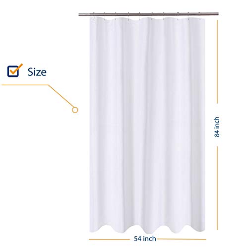 Image of N&Y HOME Extra Long Stall Shower Curtain Liner Fabric 54 x 84 inch, Hotel Quality, Washable, Water Repellent, White Bathroom Curtains with Grommets, 54x84