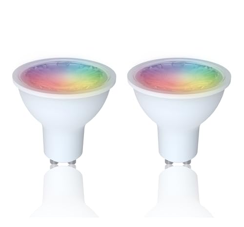 Energeeks - Pack 2 Bombillas Inteligentes LED - Multicolor RGB - Casquillo GU10-5W - 400 Lúmenes - Temperatura Ajustable - Wifi + Bluetooth - Compatible con Alexa y Google