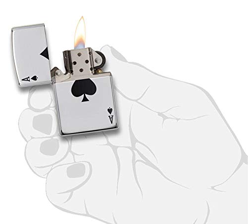Zippo Lucky Ace de cromo pulido, encendedor de alta calidad con grabado de as de picas 5