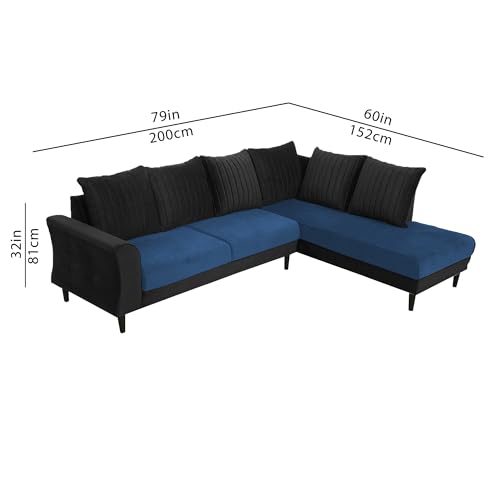 Image of Gratly RHS 4 Seater L Shape Sofa Set for Living Room (Blue Black Colour) Premium Fabric Sofa