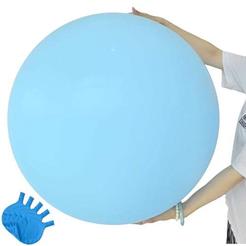 Ovanda Blauer XXL Luftballon, 5 x Durchmesser 60 cm Großer Latex Luftballon für Hochzeit Jungengeburtstag, Gender Reveal, Party Deko, Große Helium Ballons Blau