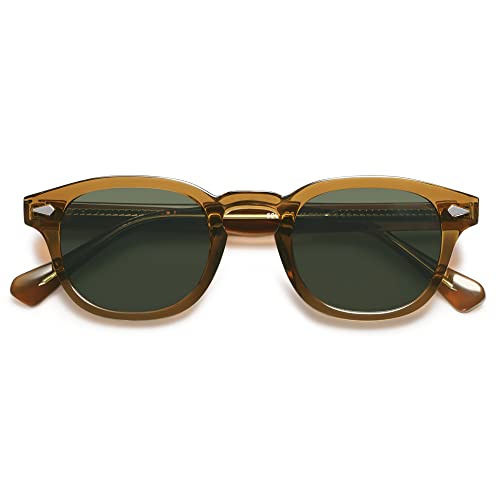 SOJOS Retro Round Sunglasses for Men Women Trendy Circle Style UV400 Lenses Unisex Sun Glasses SJ2251 with Olive Green Frame/Dark Green Lens