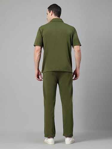 Image of CHKOKKO Men Solid Track Suit Casual Coords Summer Wear Clothing Set Stylish Gents Cord Half Sleeves Co Ords Polo Neck Western Co-ord Set
