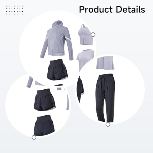Ensemble d'entraînement femme 6 pièces avec leggings et sweat en polyester