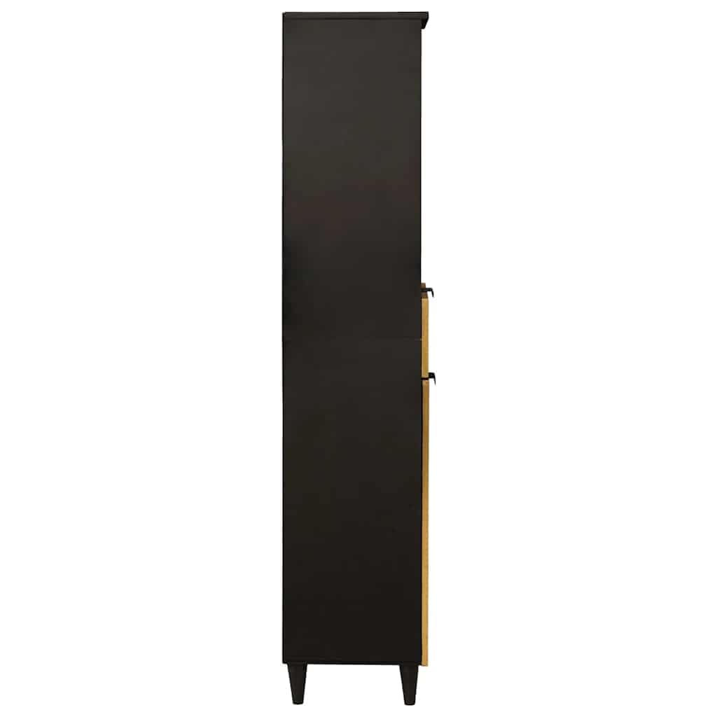 Gabinete de Baño Moderno Negro y Dorado 38 x 33 x 160 cm con Cajón y Estantes, Mueble de Almacenamiento Elegante para Organizar Productos de Higiene y Toallas, Construcción