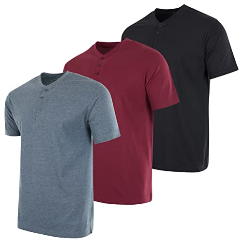 Image of Real Essentials 3 Pack: Mens Casual Long & Short Sleeve Cotton Henley Lightweight Button T-Shirt, Long Sleeve - Set