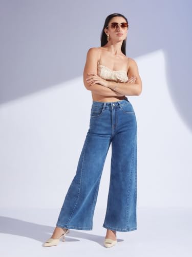 Image of Miss Chase Women's Wide-Leg High-Rise Regular-Length Stretchable Shaping Denim Jeans