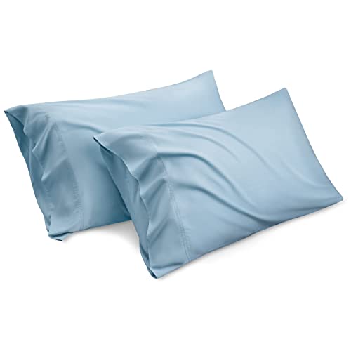 Bedsure Cooling Pillow Cases Queen - Rayon Derived from Bamboo, Washed Blue Chill Pillowcase, Silky Soft & Breathable Pillow Cover with Envelope Closure, Gift for Hot Sleepers in Summer, 20x30 Inches