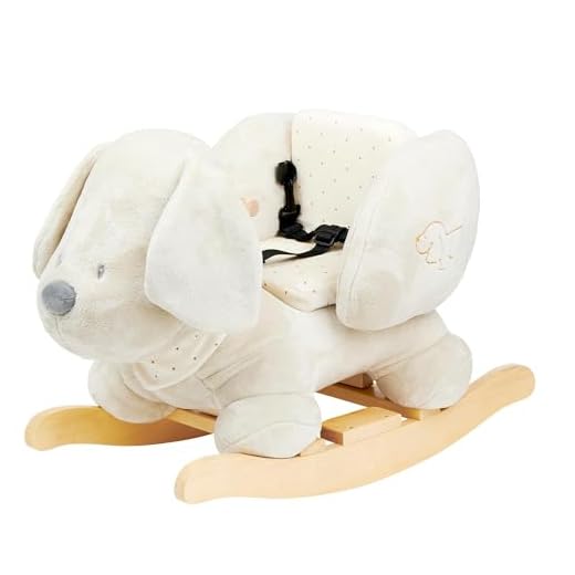 Nattou Schaukeltier, Hund Charlie, Inkl. Sicherheitsgurt, Fröhliches Hin- und Herschaukeln, 63 x 33 x 45,5 cm, Vegan, Velours, Jacquard, Polyester/Holz,Vanille