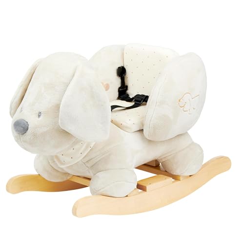 Nattou Schaukeltier, Hund Charlie, Inkl. Sicherheitsgurt, Fröhliches Hin- und Herschaukeln, 63 x 33 x 45,5 cm, Vegan, Velours, Jacquard, Polyester/Holz,Vanille
