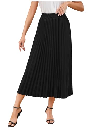 SweatyRocks Women's Casual Solid Longline Pleated Long Skirt Black S
