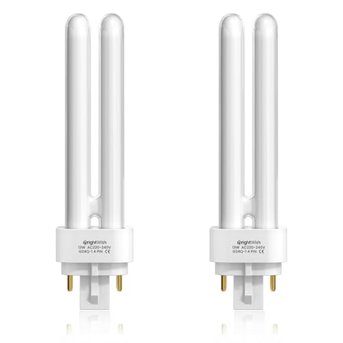 BrightWish 13W G24q-1 4 Pin Light Bulbs Compact Fluorescent Lamp CFL Light Bulb Warm White 2700K 2U Double Tube Energy Saving Lamp Non-Dimmable 850LM AC220V-240V 2 Pack