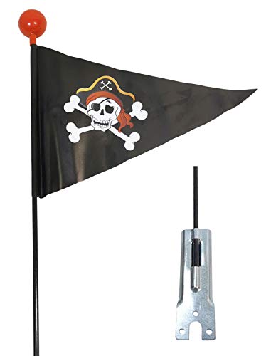 Red Loon Fanion de vélo pirate – Fanion de sécurité – Drapeau de vélo – Drapeau – Anti-torsion – Motif tête de mort – Noir