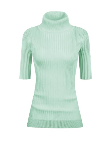 Image of v28 Women Turtleneck 1 /2 Half Sleeve Highly Stretchy Ribbed Knit Fitted Sweater