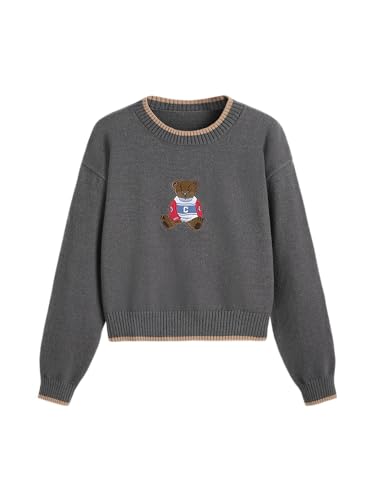 Image of CIDER Women's Fall Sweaters Long Sleeve Cute Sweaters Bear Graphic Crewneck Soft Knit Casual Cropped Pullover