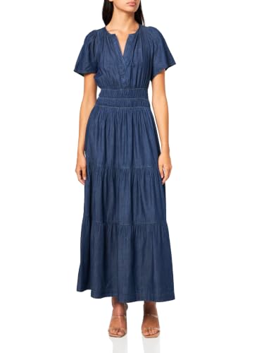 Image of Tommy Hilfiger Women's Short Sleeved Ruched Waist Denim Tiered Midi Dress