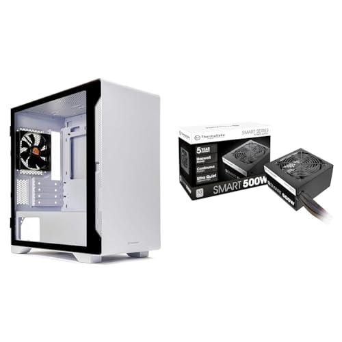 Image of Thermaltake S100 Tempered Glass Snow Edition Micro-ATX Mini-Tower Computer Case & Smart 500W 80+ White Certified PSU, Continuous Power with 120mm Ultra Quiet Cooling Fan