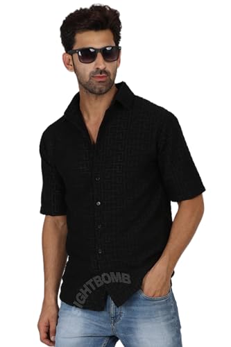 Image of SIGHTBOMB Suede Textured Soft Touch Fitted Shirt for Men