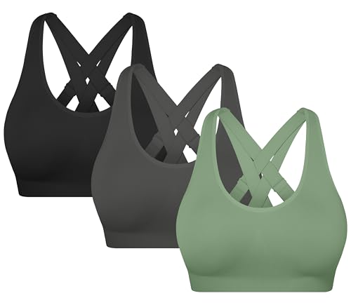 Image of MIRITY Padded Strappy Sports Bra for Women - with Dual Crossback and Adjustable Straps for Workout Gym