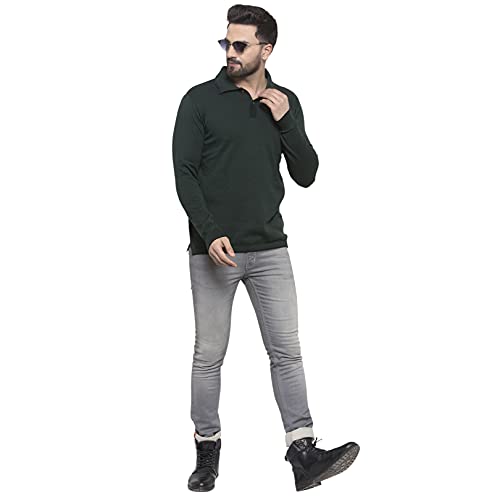 Image of Kalt Mens Basic Solid Full Sleeves Polo Cotton Blend Knitted Regular Fit Polo-Neck T-Shirts with Collar Stylish