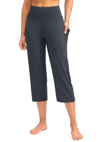 G Gradual Capri Pants for Women High Waist Workout Yoga Pants with Pockets Tummy Control Leggings Crop Straight Pants(Dusty Blue,M)