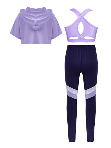 Hansber Kids Girls 3pcs Gymnastics Sports Outfits Hoodies with Crop Tank Tops Leggings Set Gym Yoga Running Activewear2
