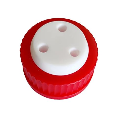3-Port Solvent Delivery Cap for Glass Bottles, GL45, Red, Complete Kit Cover