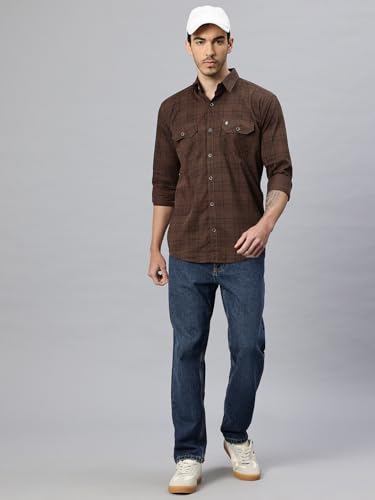 Image of Majestic Man Men's Pure Cotton Cargo Checkered Shirt with Dual Flap Pockets - Slim Fit | Full Sleeve | Casual Wear | Trendy & Comfortable