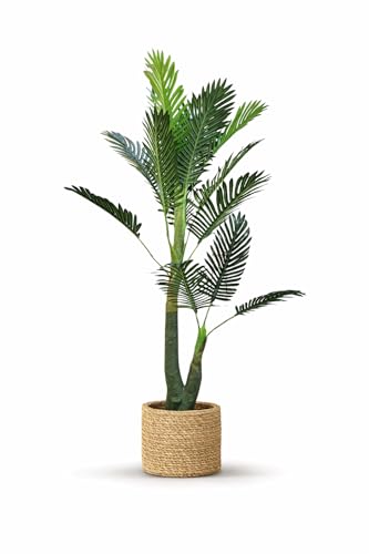 Image of 5 Feet Artificial Palm Tree | Realistic Lush Green Leaves | Indoor & Outdoor Tropical Decor | Height 150 cm | Maintenance-Free Faux Plant for Home, Office, Garden