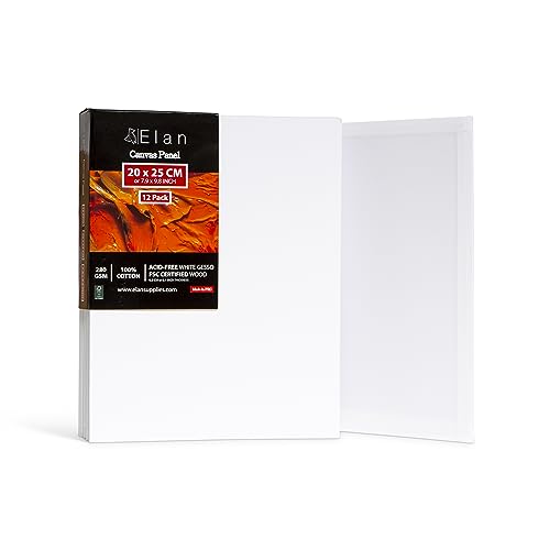 Elan Tela Lienzos para Pintar 20x25, 12 PACK 100% Algodón Lienzos Pequeños para Pintar, Paneles Lienzo para Pintar, Tablilla Entelada, Canvas para Pintar, Tela Lienzo para Pintar, Tela para Pintar