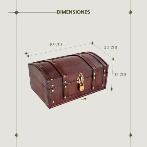 Brynnberg - Pirate Treasure Chest Storage Box - Flanders 12X7.9X6 - Durable Wooden Treasure Chest With Lock - Unique Handmade Decorative Wood Storage Box - Vintage Wood Chest Box - The Best Gift #TOP3