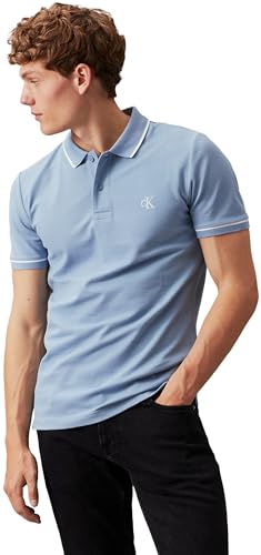 Calvin Klein Jeans Tipping Slim Polo J30j315603, Polos de Manga Corta, Hombre, Azul (Faded Denim), XXL