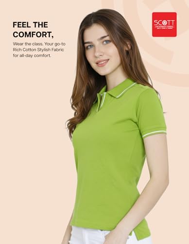 Image of Scott International Women's Cotton Polo T-Shirt | Half Sleeve Plain Collar Tee | Stylish Casual Top | Plain T-Shirt for Girls | Workwear for Office & Casual Wear