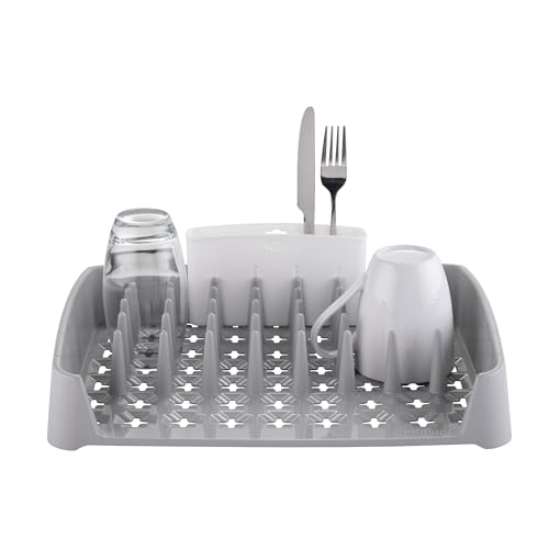 Minky Dish Drying Rack & Cutlery Holder, Space-Saving, Large Capacity for Kitchen Counter, Durable Drying Rack for Dishes and Utensils, Made in The UK (Grey)