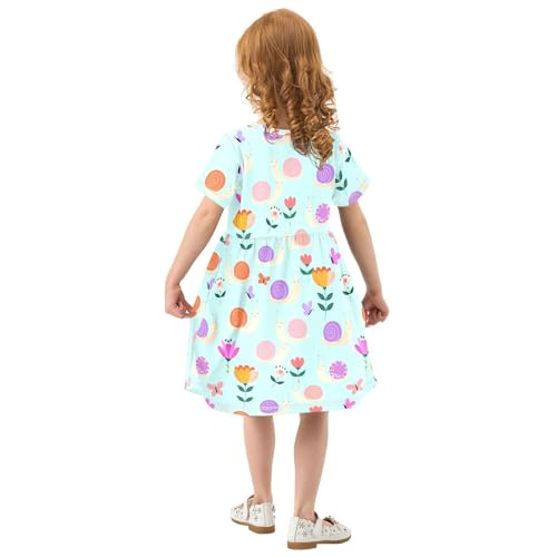 Cartoon Snail Flowers Butterfly Girls Summer Dress Toddler Girl Skater Dresses Short Sleeve Dress for Kids,2T3