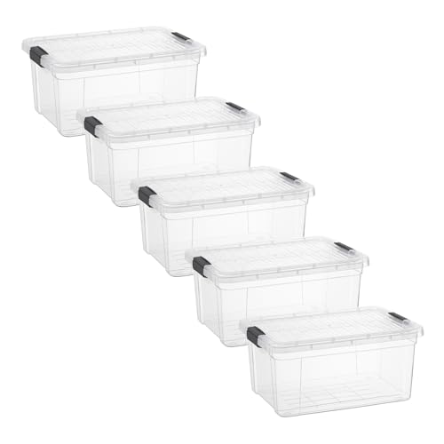 Image of Superio 11 Quart Clear Plastic Storage Boxes with Lids, Stackable Organizer Containers, BPA-Free Storage Bins for Home, Office, School & Dorm, 5 Pack