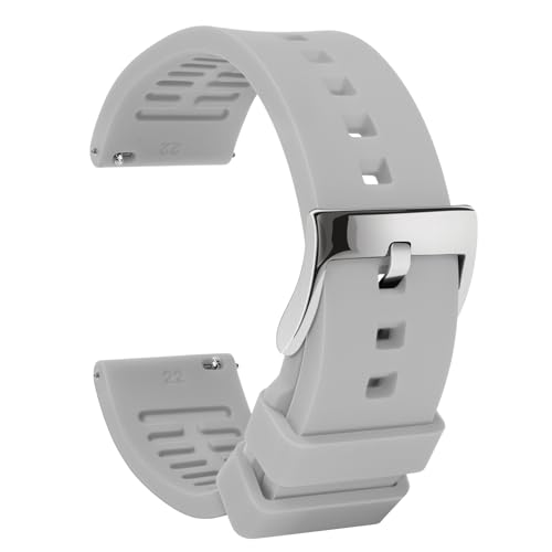 Tstrap Correas de Reloj Silicona 24mm, Brazalete de Relogio Gris Deportivo Hombre, Pulsera Reloj InteligenteLiberación Rápida para Mujer, Hebilla de Acero Inoxidable, 18mm 19mm 20mm 21mm 22mm 24mm