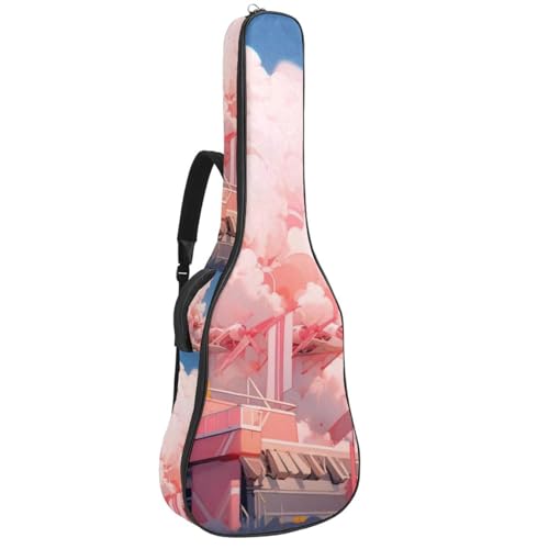 Sac pour guitare au design onirique de nuages roses pour exprimer votre créativité