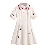 [TXWZM] 子供服 ワンピース 女の子 キッズ ガールズ 半袖 ロング カジュアル シンプル キッズ服 セーラー風 ファション 子供ドレス かわいい おしゃれ プリンセス 付け襟 柔らかい ベビードレス 通学 通園 卒業式 入園式(D-ホワイト,130)