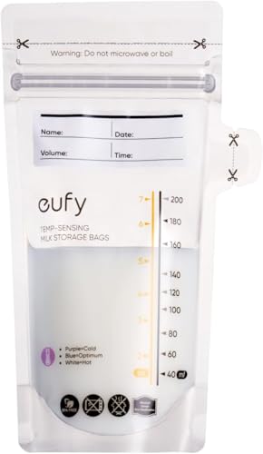 Image of eufy Breast Milk Storage Bag with Temperature Sensing Color Change, Milk Storing Bags for Breastfeeding, 7 oz Disposable Storage Bags, Self-Standing, Leakproof Milk Freeze Storage Pouches (120 Pieces)