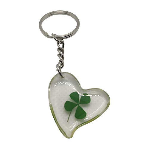 Preisvergleich Produktbild Fancychain Echtes Vier-blättriges Kleeblatt Schlüsselanhänger Schlüsselring Schlüsselbund Glücksklee Glücksbringeringer grünes Blatt Natur Glück Geschenkidee 55C