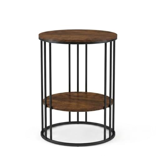 Image of Al Hama Round Coffee Table Sofa Side Accent End Table with Engineered Wood top and Black Metal Frame for Living Room (Black Brown)