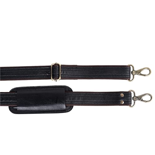 Image of Universal Replacement Shoulder Strap Genuine Leather, 55 inch Adjustable Comfortable Belt with Metal Hooks for Briefcase, Computer Messenger Bag, Laptop Case Luggage /Duffel /Camera (Black)