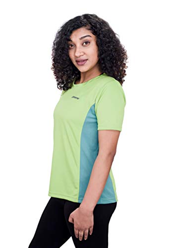 Image of Uhane Women's Gym Dri-Fit Work-Out Round Neck Loose Fit T-Shirt (Lime Green /Ocean Blue) Short Sleeves Multi-cololured Top for Sports and Fitness